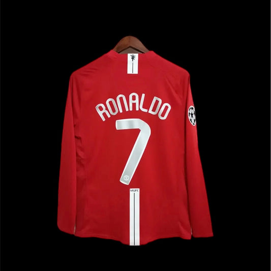 Manchester United UCL Local 07-08 Cristiano Ronaldo #7 Retro Jersey Manga Larga Réplica Premium