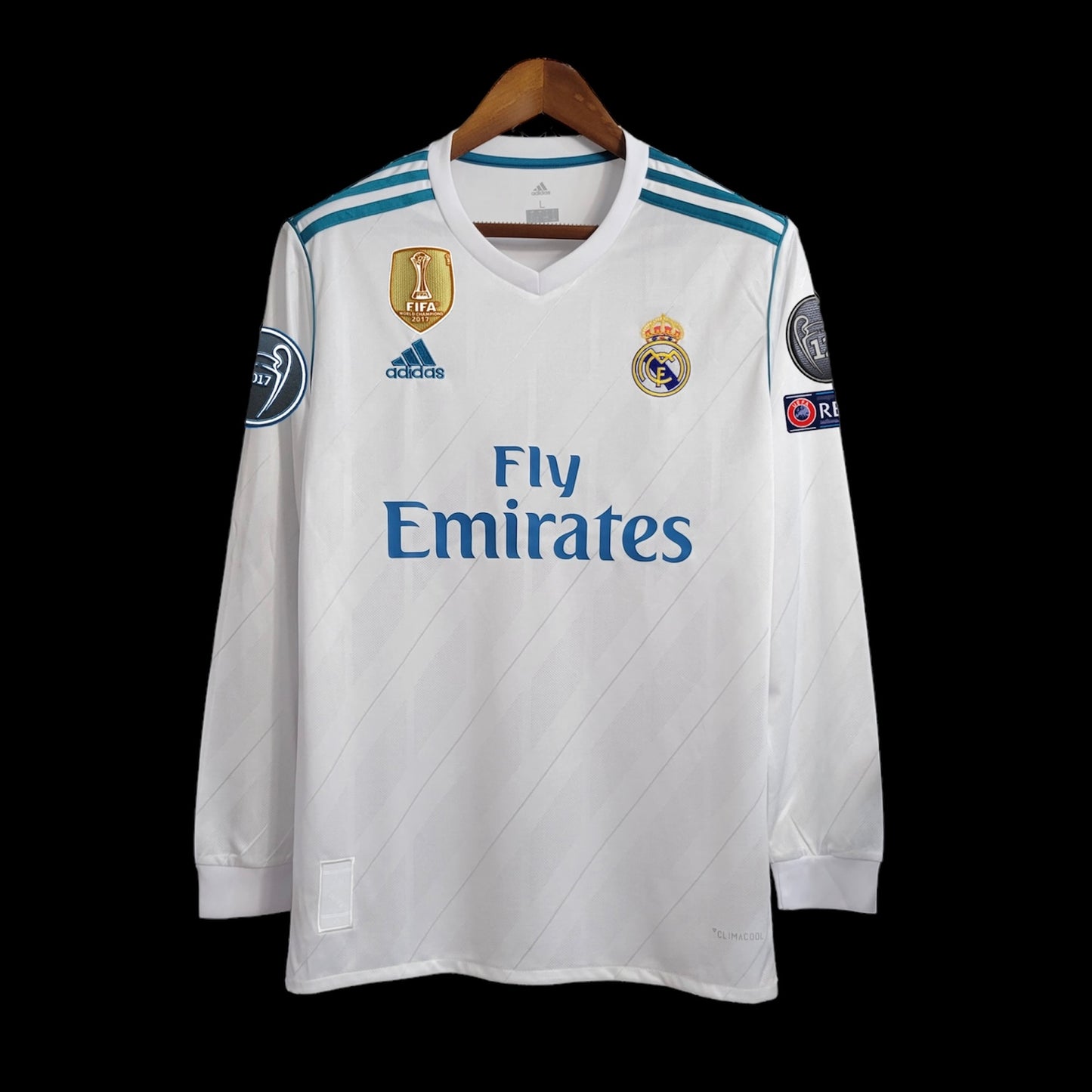 Real Madrid UCL Local 17-18 Cristiano Ronaldo #7 Retro Jersey Manga Larga Réplica Premium