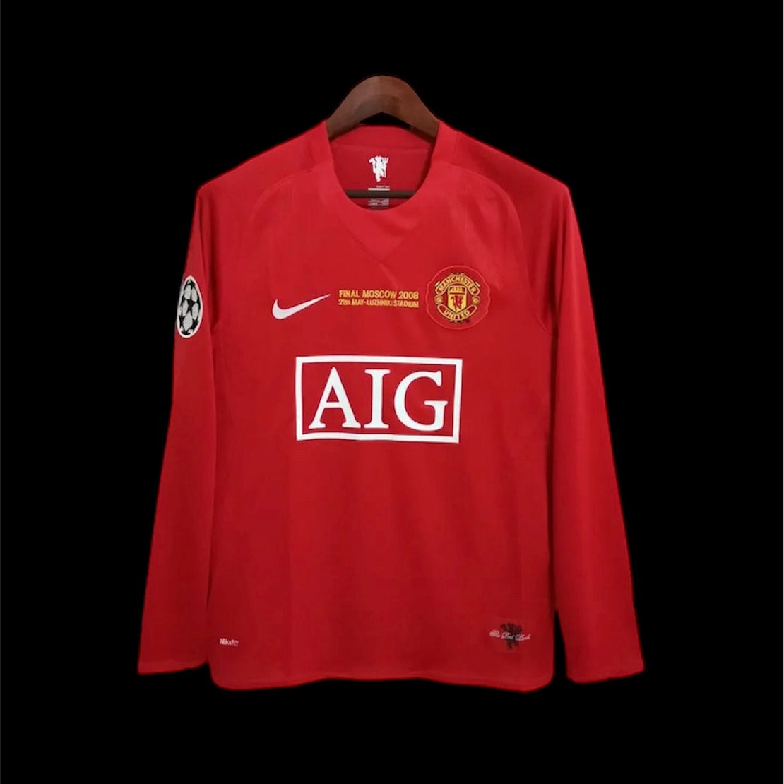 Manchester United UCL Local 07-08 Cristiano Ronaldo #7 Retro Jersey Manga Larga Réplica Premium